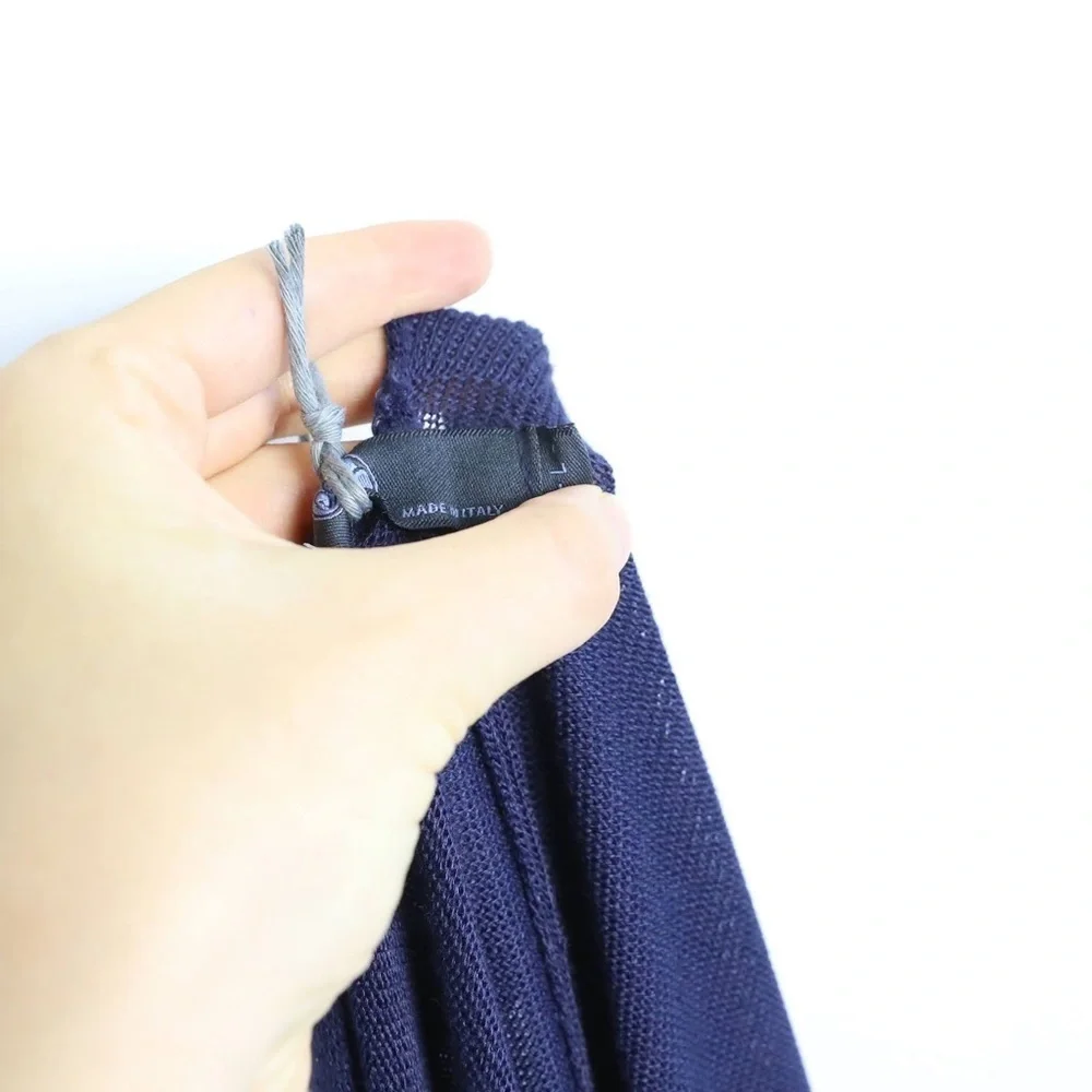 NWT Made in Italy cardigan navy new open front knit classic dark stretch L OS - Picture 8 of 9